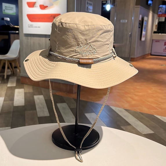 QSAWXQZ Men's Wide Brim Outdoor Hat Foldable Chin Strap Embroidered Sun Protection Bucket Hat Free Size