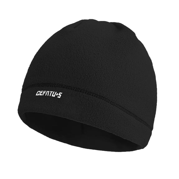 QSAWXQZ Men's Winter Fleece Skull Cap Running Hat Thermal Liner Beanie for Cycling Black Free Size