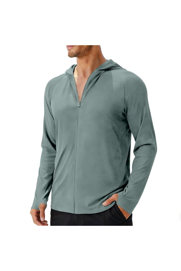 Men's Zip up Sun Protection Hooded Jacket UPF 50+ Lightweight Long Sleeve Quick Dry Outerwear for Fishing Hiking 3XL