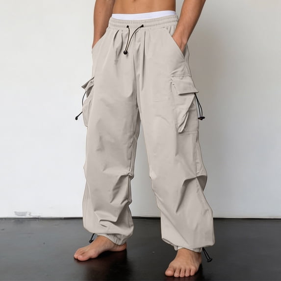 QSAWXQZ Mens Cargo Joggers Quick Dry Drawstring Elastic Waist Pockets Outdoor Athletic Streetwear Pants 2XS