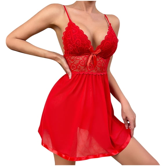 QSAWXQZ Mesh Nightgown for Women Chemise Lingerie Lace Trim V Neck Spaghetti Strap Sleeveless Sleep Dress M