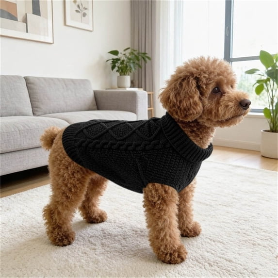 QSAWXQZ Pet Knit Sweater Sleeveless Turtleneck Solid Cable Knit Warm Pullover S