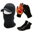 thumbnail image 1 of QSAWXQZ Unisex 3PC Winter Set Knit Balaclava Hood with Neck Warmer Women Men Heated Touchscreen Gloves Socks Suit for Cold Gray Free Size, 1 of 2