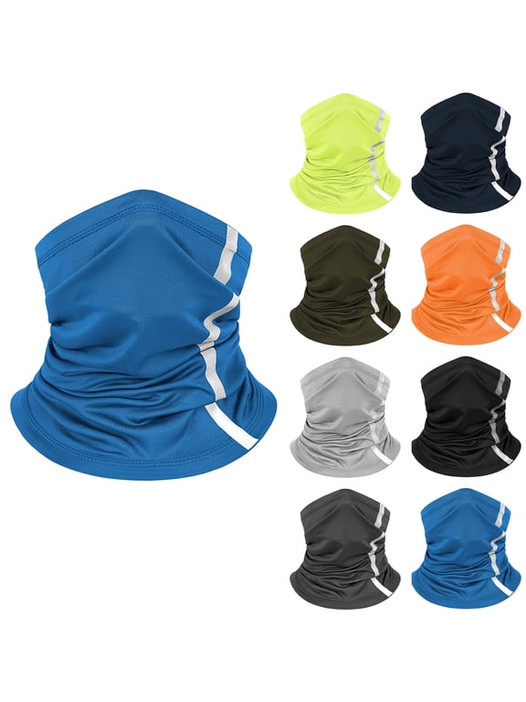 Unisex 8PC High Visibility Reflective Strip Ice Silk Neck Gaiter Quick Dry Breathable Cooling Face Mask Stretchy Balaclava for Night Running Cycling Sports Free Size