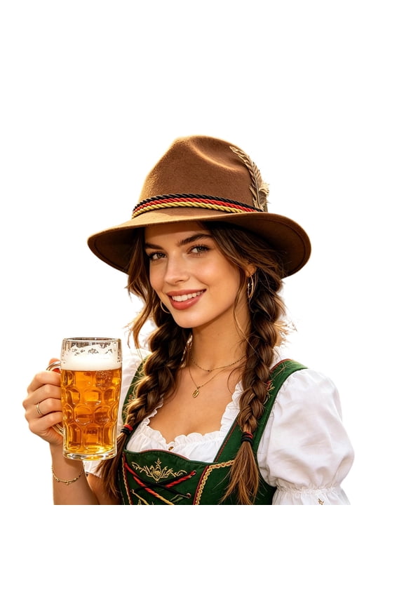 Unisex Bavarian Oktoberfest Hat Wide Brim Fedora Cap for Beer Festival Free Size