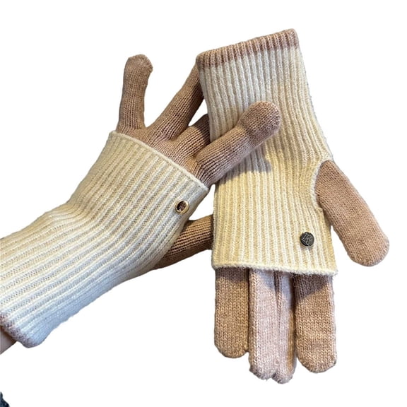QSAWXQZ Unisex Convertible Fingerless Gloves with Mitten Flap Women Men Two Tone Knit Flip Top Winter Mittens Multicolor Free Size