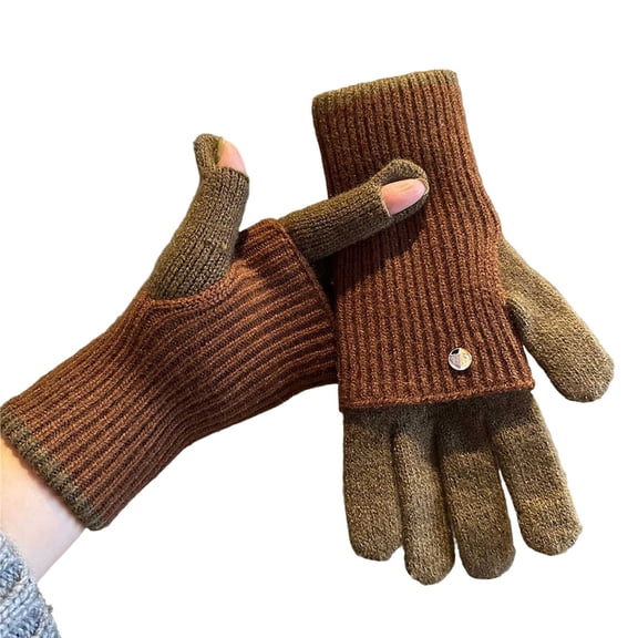 QSAWXQZ Unisex Convertible Fingerless Gloves with Mitten Flap Women Men Two Tone Knit Flip Top Winter Mittens Multicolor Free Size