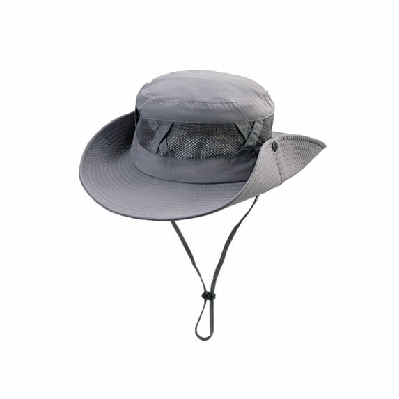 QSAWXQZ Unisex Lightweight Wide Brim Sun Hat Quick Drying Mesh Boonie Hat with Half Mesh Crown and Adjustable Strap for Summer Hiking and Beach Vocation Gray Free Size
