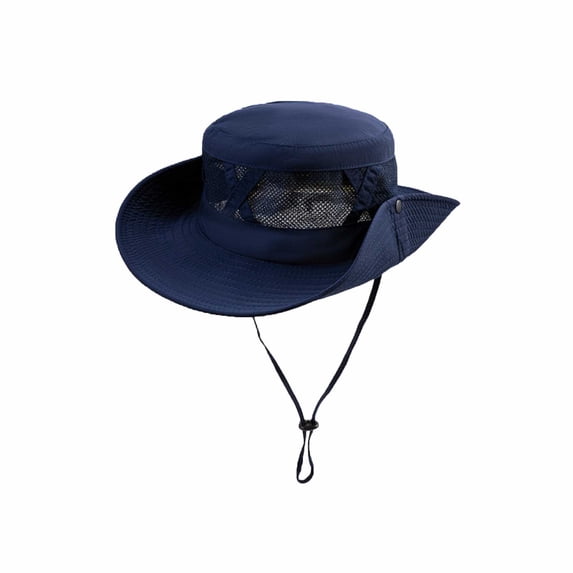 QSAWXQZ Unisex Lightweight Wide Brim Sun Hat Quick Drying Mesh Boonie Hat with Half Mesh Crown and Adjustable Strap for Summer Hiking and Beach Vocation Navy Free Size
