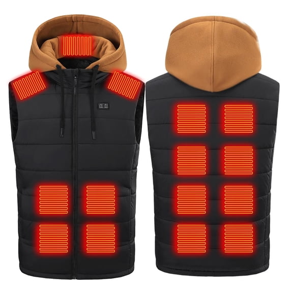QSAWXQZ Unisex Plus Size Hooded Heated Vest Coat Men Women 15 Zone Heated Jacket for Outdoor Coat with Zipper Pockets Brown 3XL