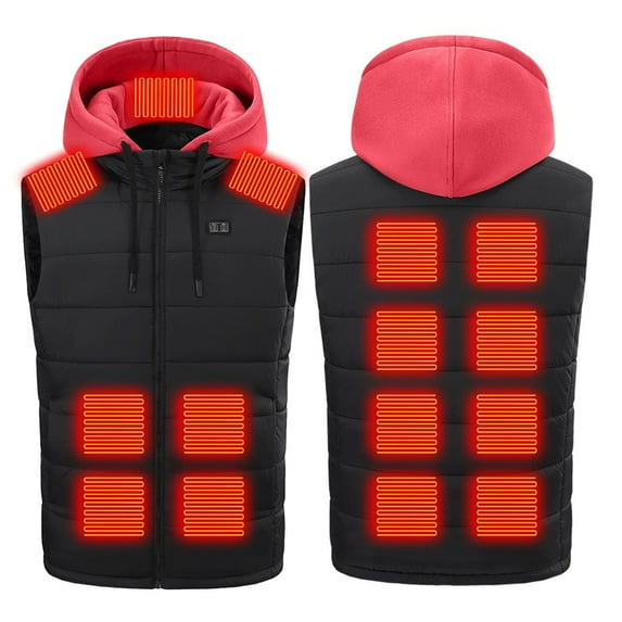 QSAWXQZ Unisex Plus Size Hooded Heated Vest Coat Men Women 15 Zone Heated Jacket for Outdoor Coat with Zipper Pockets Red XL