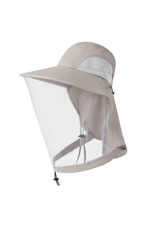 Unisex Protective Flap Sun Hat Wide Brim Cap with Transparent Full Face Shield and Neck Cover for Dusty Environments and Outdoor Gardening Gray Free Size