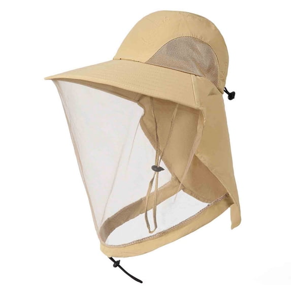 QSAWXQZ Unisex Protective Flap Sun Hat Wide Brim Cap with Transparent Full Face Shield and Neck Cover for Dusty Environments and Outdoor Gardening Khaki Free Size