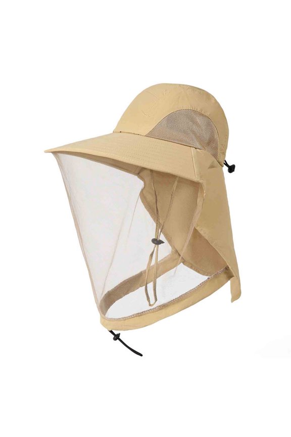 Unisex Protective Flap Sun Hat Wide Brim Cap with Transparent Full Face Shield and Neck Cover for Dusty Environments and Outdoor Gardening Khaki Free Size