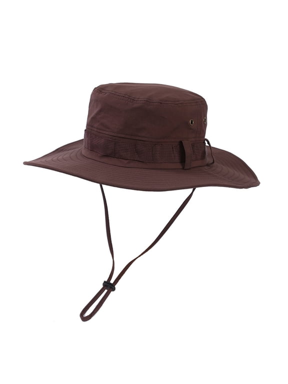 Unisex Quick Dry Solid Boonie Hat Wide Brim Sun Hat with Star Graphic Hollow Out Mesh Band for Women Men Outdoor Camping and Fishing Trip Coffee Free Size