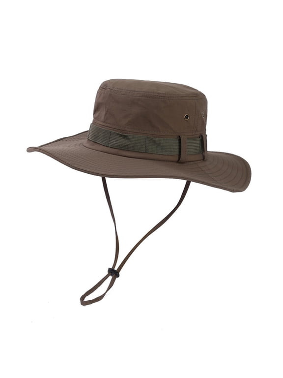 Unisex Quick Dry Solid Boonie Hat Wide Brim Sun Hat with Star Graphic Hollow Out Mesh Band for Women Men Outdoor Camping and Fishing Trip Olive Green Free Size