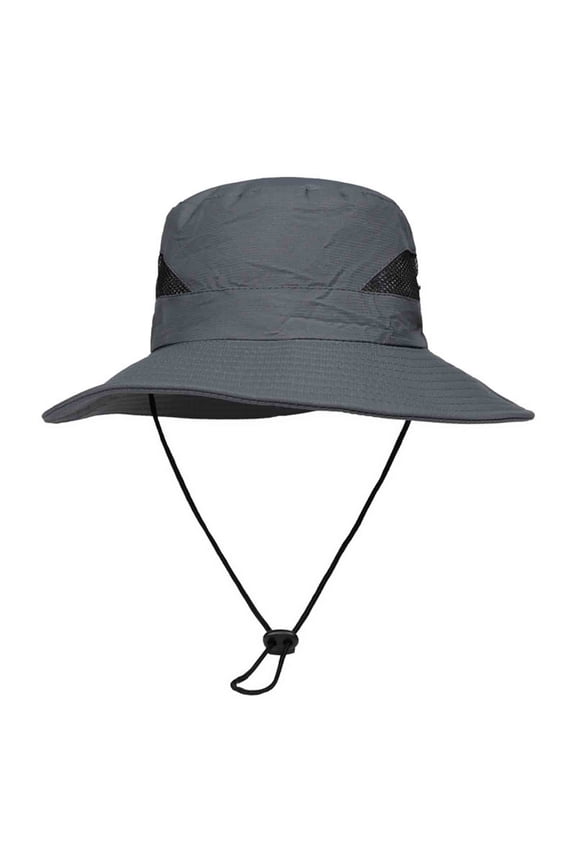 Unisex Quick Dry Wide Brim Boonie Cap UV Protection Sun Hat with Side Mesh Vents and Chin Toggle for Walking and Beach Holidays Dark Gray M