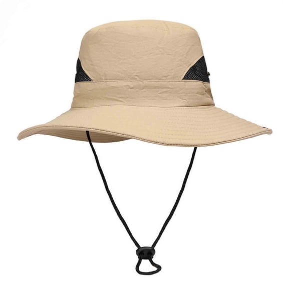 QSAWXQZ Unisex Quick Dry Wide Brim Boonie Cap UV Protection Sun Hat with Side Mesh Vents and Chin Toggle for Walking and Beach Holidays Khaki M