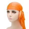 thumbnail image 1 of QSAWXQZ Unisex Silky Satin Long Tail Wave Cap Solid 360 Waves Headwrap Orange Free Size, 1 of 3