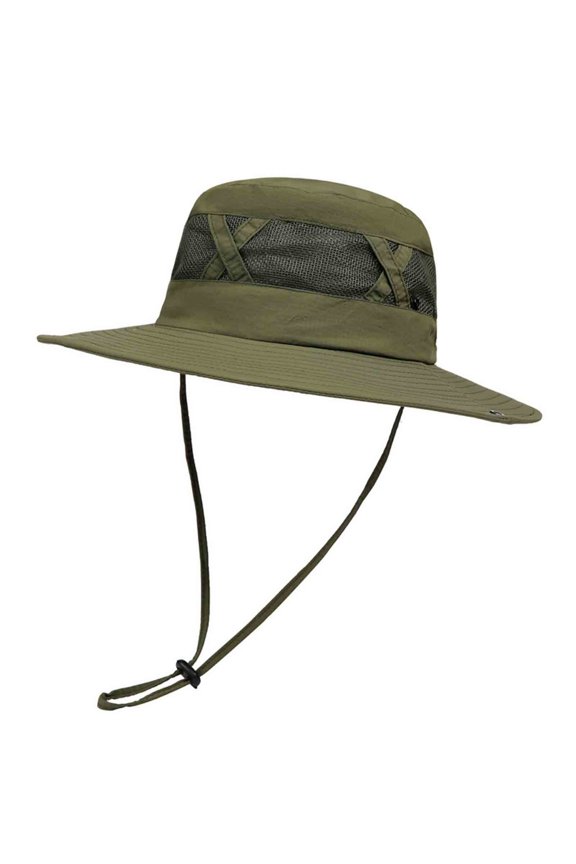 Unisex UV Protection Wide Brim Boonie Hat Lightweight Fishing Cap with Breathable Mesh Chin Strap for Hot Weather Camping and Boating Olive Green M