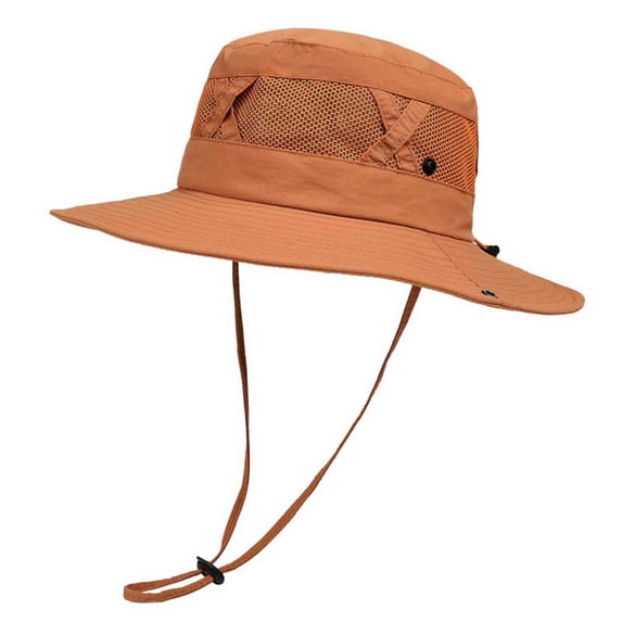 QSAWXQZ Unisex UV Protection Wide Brim Boonie Hat Lightweight Fishing Cap with Breathable Mesh Chin Strap for Hot Weather Camping and Boating Orange M