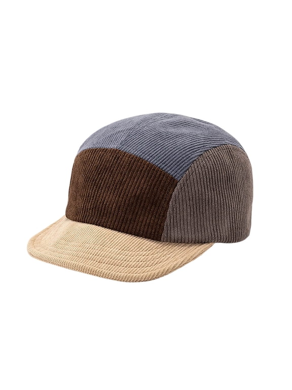 Unisex Vintage Corduroy Hat Patchwork Textured Camp Cap Adjustable Flat Brim Headwear for Women Men Outdoor Gray Free Size