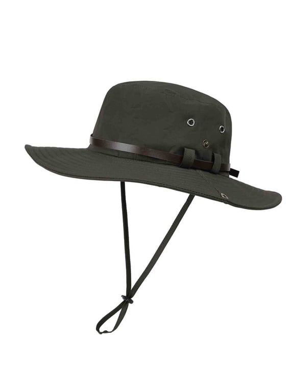 Unisex Wide Brim Sun Hat Classic Outback Cap with Belt Band and Breathable Eyelets for Mountaineering and Wilderness Tours Olive Green-1 M
