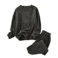 thumbnail image 1 of QSAWXQZ Women's 2 Piece Flannel Pajamas Set Long Sleeve Crewneck Pullover Top Elastic Waist Joggers Solid Jacquard Homewear Suit Dark Gray Free Size, 1 of 6