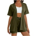 thumbnail image 1 of QSAWXQZ Women's 2 Piece Matching Set Open Front Short Sleeve Cardigan Elastic Waist Drawstring Shorts Loungewear Set with Pockets for Beach Vacation M, 1 of 6