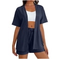 thumbnail image 1 of QSAWXQZ Women's 2 Piece Matching Set Open Front Short Sleeve Cardigan Elastic Waist Drawstring Shorts Loungewear Set with Pockets for Beach Vacation M, 1 of 6