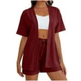 thumbnail image 1 of QSAWXQZ Women's 2 Piece Matching Set Open Front Short Sleeve Cardigan Elastic Waist Drawstring Shorts Loungewear Set with Pockets for Beach Vacation S, 1 of 7