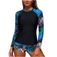 thumbnail image 1 of QSAWXQZ Women's 2 Piece Rash Guard Set Long Sleeve Swim Shirt with Boy Shorts Print Crew Neck Sun Protection Surfing Suit M, 1 of 5