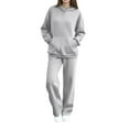 thumbnail image 1 of QSAWXQZ Women's 2-piece Sweatsuit Set Solid Long Sleeve Crewneck Pullover Hoodie Elastic Waist Straight Leg Pants Loungewear with Pockets Gray 2XL, 1 of 9