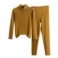 thumbnail image 1 of QSAWXQZ Women's 2PC Ribbed Base Layer Set Long Sleeve Cross V Neck Pullover Top Elastic Waist Leggings Thermal Underwear Set for Layering Yellow M, 1 of 9