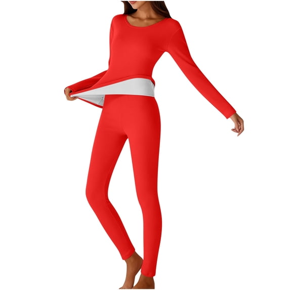 QSAWXQZ Women's 2PC Thermal Long Underwear Top and Leggings Set Crew Neck Long Sleeve Fleece Lined Stretch Winter Lightweight Base Layer 3XL