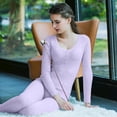 thumbnail image 1 of QSAWXQZ Women's 2PC Thermal Long Underwear Top and Leggings Set Scoop Neck Long Sleeve Ribbed Stretch Winter Base Layer for Cold Weather Free Size, 1 of 6
