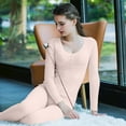 thumbnail image 1 of QSAWXQZ Women's 2PC Thermal Long Underwear Top and Leggings Set Scoop Neck Long Sleeve Ribbed Stretch Winter Base Layer for Cold Weather Free Size, 1 of 6