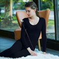 thumbnail image 1 of QSAWXQZ Women's 2PC Thermal Long Underwear Top and Leggings Set Scoop Neck Long Sleeve Ribbed Stretch Winter Base Layer for Cold Weather Free Size, 1 of 6