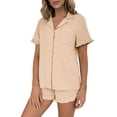 thumbnail image 1 of QSAWXQZ Women's 2pc Pajama Set Short Sleeve Collar Button Down Shirt Ruffle Shorts Sleepwear M, 1 of 9