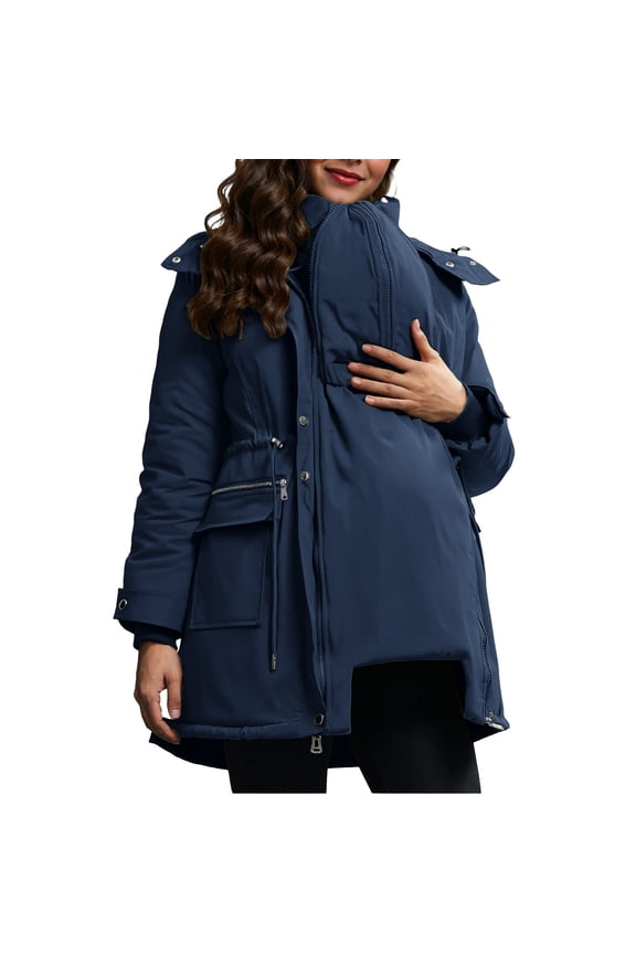 Women's 3-in-1 Maternity Jacket Baby Carrier Coat Long Sleeve Zip Up Winter Cardigan Parka with Removable Panel Navy 2XL