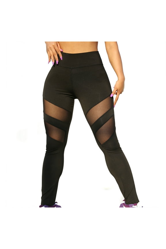 Women's Activewear Yoga Leggings with Mesh Panels High Waisted Stretchy Workout Pants for Casual Black L