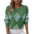 thumbnail image 1 of QSAWXQZ Women's Argyle Knit Sweater Sequin Hollow Out Crew Neck Long Sleeve Solid Pullover Top Green XL, 1 of 9