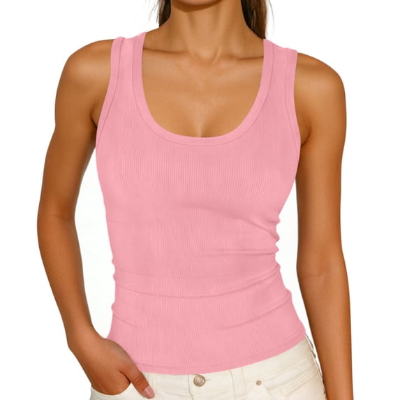 QSAWXQZ Women's Basic Ribbed Tank Top Scoop Neck Wide Strap Sleeveless Slim Solid Stretchy Undershirt Blouse M