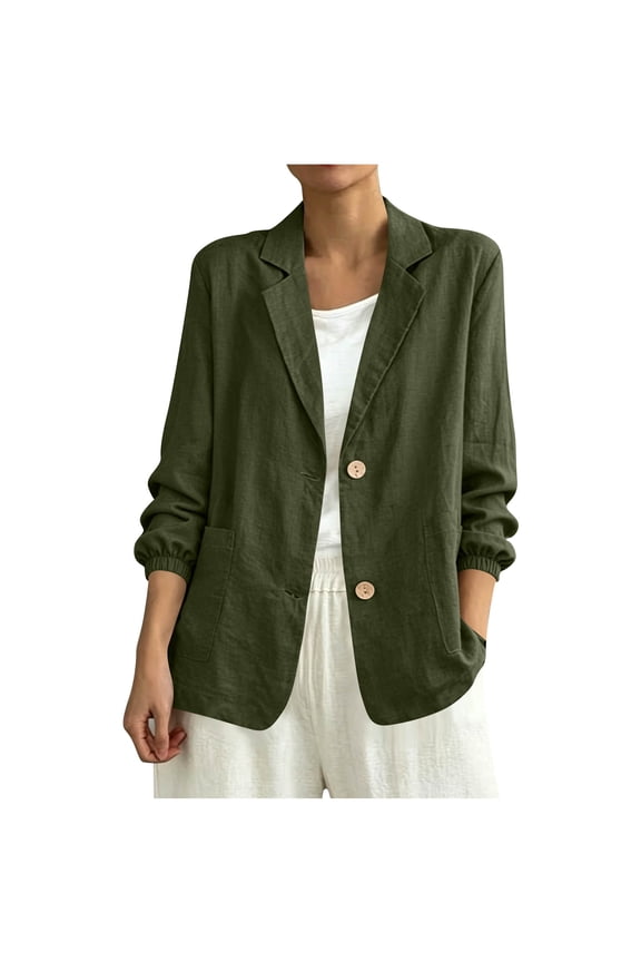 Women's Blazer Jacket Button Down Lapel Long Sleeve Ruched Cuffs Business Casual Outerwear M