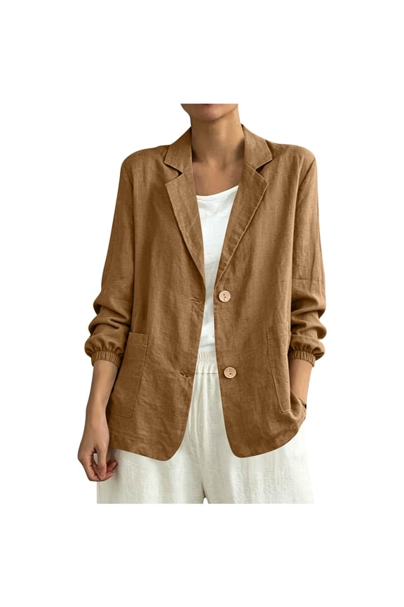 Women's Blazer Jacket Button Down Lapel Long Sleeve Ruched Cuffs Business Casual Outerwear S