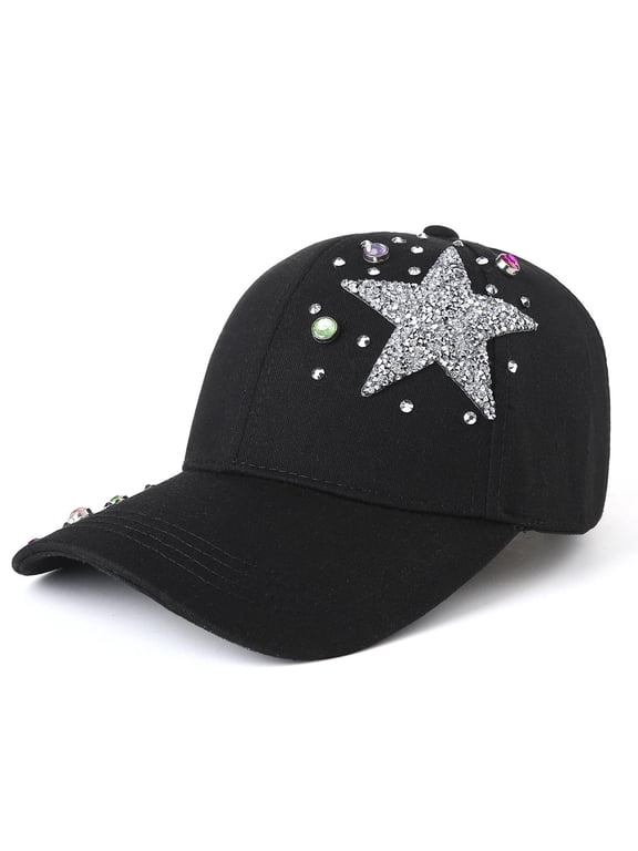 Women's Bling Rhinestone Star Baseball Cap Crystal Studded Hip Hop Hat Fashion Outdoor Party Sun Hat M