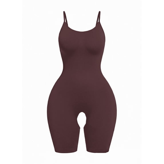 QSAWXQZ Women's Open Crotch Shapewear Mid Thigh Length Sleeveless Scoop Neck Tummy Control Butt Lift Crotchless Bodysuit Under Dress Wear Coffee M