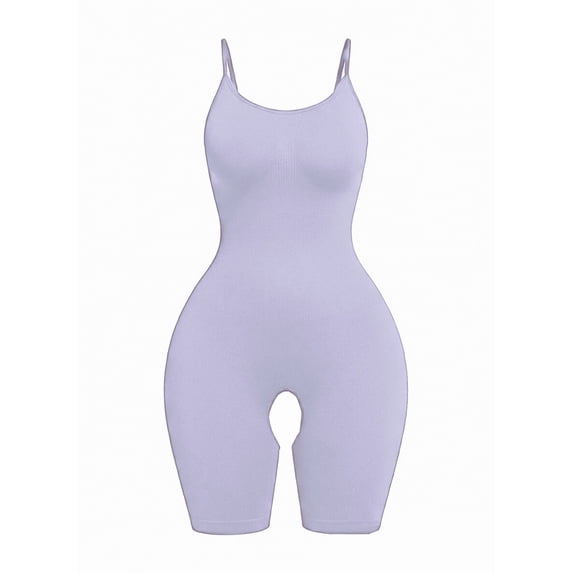 QSAWXQZ Women's Open Crotch Shapewear Mid Thigh Length Sleeveless Scoop Neck Tummy Control Butt Lift Crotchless Bodysuit Under Dress Wear Purple L