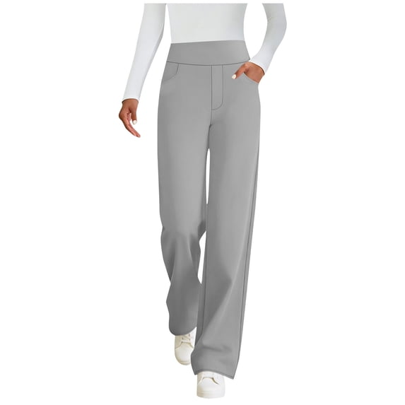 QSAWXQZ Women's Bootcut Yoga Dress Pants High Waisted Tummy Control Stretchy Work Office Trousers Business Casual Bottoms with Pockets Gray XL