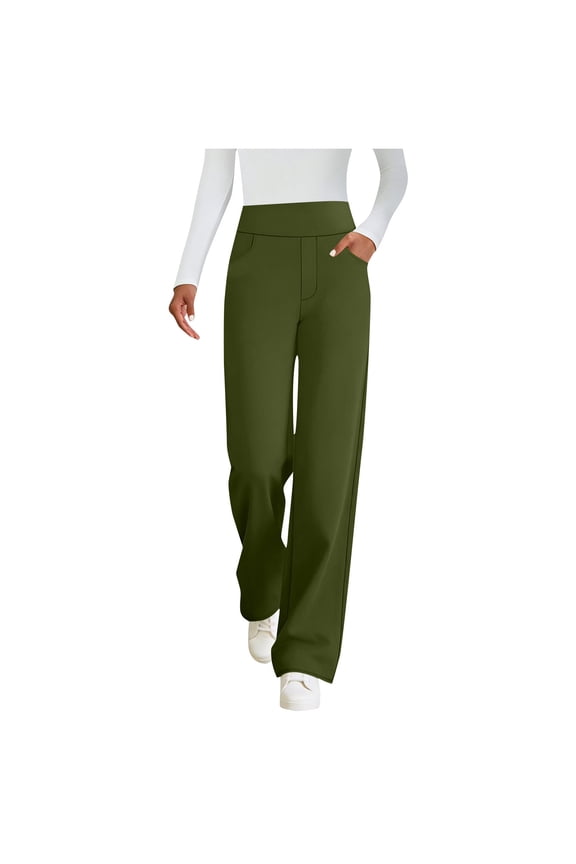 Women's Bootcut Yoga Dress Pants High Waisted Tummy Control Stretchy Work Office Trousers Business Casual Bottoms with Pockets Olive Green L